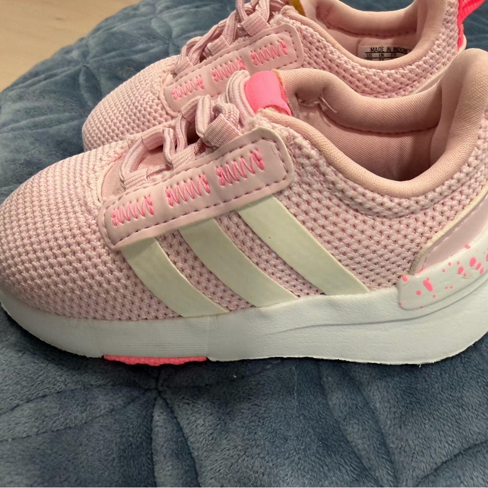 adidas Kids Pink Mesh Sneakers with White Stripes